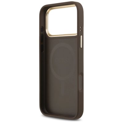 7. Etui Guess Peony Hot Stamp MagSafe na iPhone 17 Pro Max - brązowe