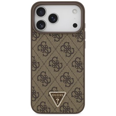3. Etui Guess Leather 4G Triangle Strass MagSafe na iPhone 17 Pro Max / 18 Pro Max  - brązowe