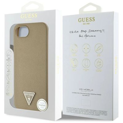 8. Etui Guess Grained Triangle MagSafe na iPhone 16e - brązowe