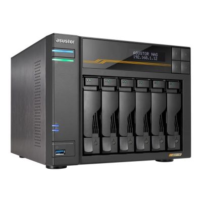 5. NAS Asustor AS6806T; Tower; 6x (3.5" SATA HDD/ 2.5" SSD); AMD Ryzen Embedded V3C14; 16G ECC DDR5 SODIMM (max. 64GB), 2x 10GbE, 2x 5GbE, 4x M.2 2280 NVMe PCIe 4.0, 2x USB4, 2x USB 3.2 Gen, 1x optional 10 GbE card