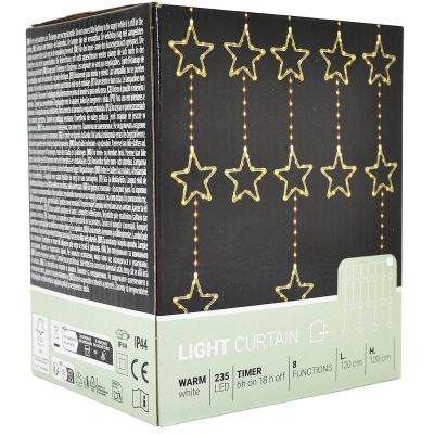 5. LAMPKI CHOINKOWE KURTYNA ŚWIETLNA 120x120 CM 235LED CIEPŁY BIAŁY GWIAZDKI