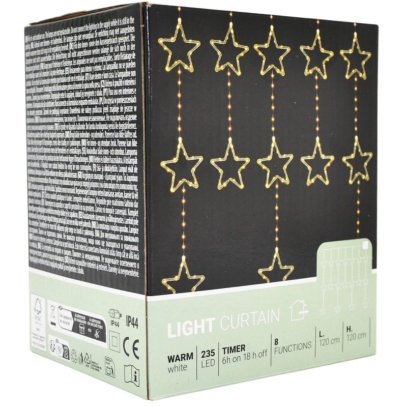 5. LAMPKI CHOINKOWE KURTYNA ŚWIETLNA 120x120 CM 235LED CIEPŁY BIAŁY GWIAZDKI