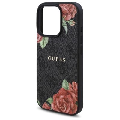 6. Etui Guess 4G Flowers Print MagSafe na iPhone 16 Pro 6.3" - czarne