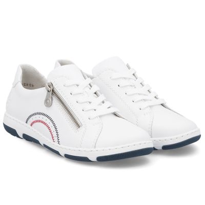 3. Skórzane półbuty damskie na suwak białe Rieker 42424-80