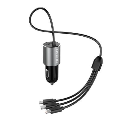 6. Dudao 3w1 ładowarka samochodowa USB 3,4 A wbudowany kabel Lightning / USB Typ C / micro USB czarny (R5ProN black)