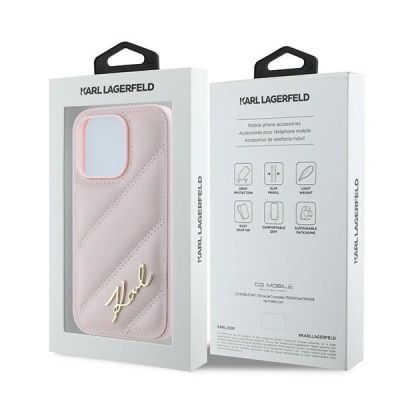 8. Etui Karl Lagerfeld Diagonal Quilted Script na iPhone 14 Pro - różowe