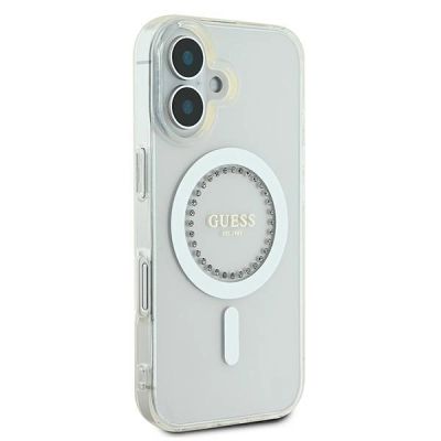 4. Etui Guess IML Rhinestones MagSafe na iPhone 16 Plus - białe