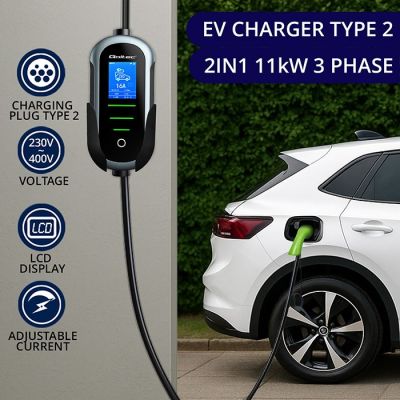 3. Qoltec Mobilna ładowarka do samochodu elektrycznego EV i hybryd z regulacją 2w1 Typ2 | 11kW | 400V | CEE 16A | Wi-fi | TUYA | SMART LIFE | LCD | Przenośna | Wallbox | 5m