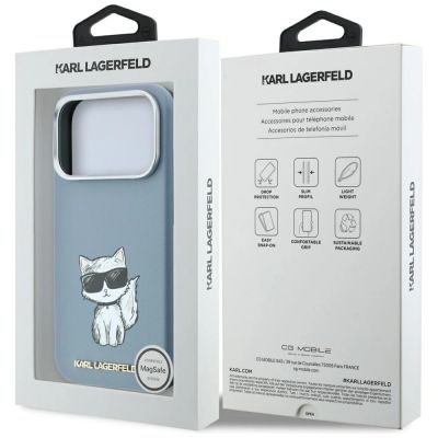 8. Etui Karl Lagerfeld Smooth Choupette Sketch MagSafe do iPhone 18 Pro / 17 Pro - jasnoniebieske