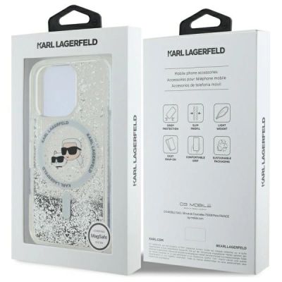 8. Etui Karl Lagerfeld Liquid Glitter Karl & Choupette Head Magsafe na iPhone 16 Pro Max - przezroczyste