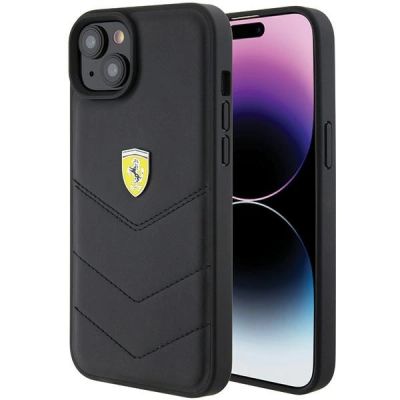 Etui Ferrari Quilted Metal Logo do iPhone 15 Plus - czarne