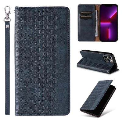 3. Magnet Strap Case etui iPhone 14 Pro pokrowiec z klapką portfel mini smycz podstawka niebieskie