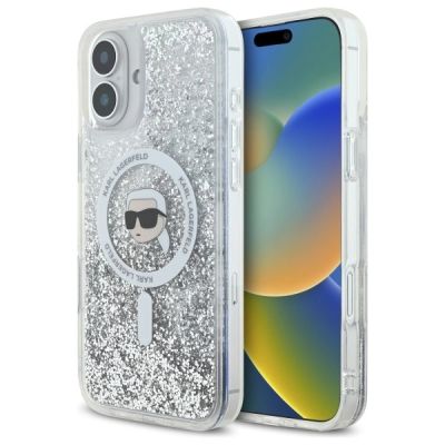 Etui Karl Lagerfeld Liquid Glitter Karl Head Magsafe na iPhone 16 - przezroczyste