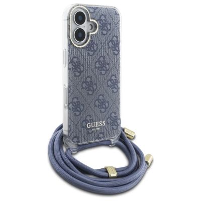 3. Etui Guess Crossbody Cord 4G Print ze smyczą na iPhone 16 - niebieskie