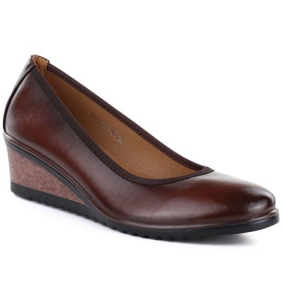 Półbuty damskie na koturnie brązowe Vinceza 58628