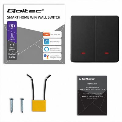 11. QOLTEC WŁĄCZNIK/WYŁĄCZNIK ŚWIATŁA | 2-KANAŁOWY | WI-FI | TIMER | TUYA | CZARNY