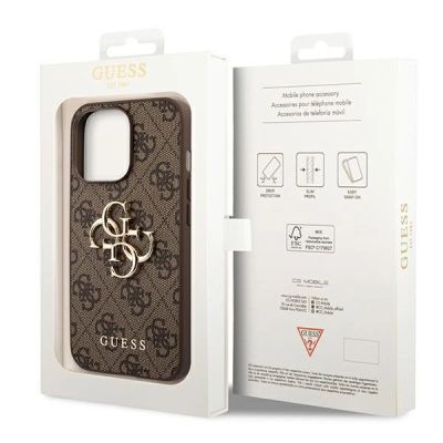 8. Etui Guess 4G Big Metal Logo na iPhone 14 Pro - brązowe
