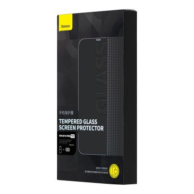 5. Baseus zestaw 2x szkło hartowane do iPhone 14 Pro na cały ekran z osłoną na głośnik 0.3mm + ramka montażowa