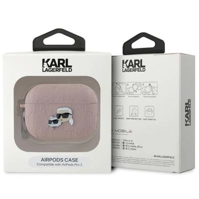 4. Etui Karl Lagerfeld Monogram Karl & Choupette Head na AirPods Pro 2 - różowe