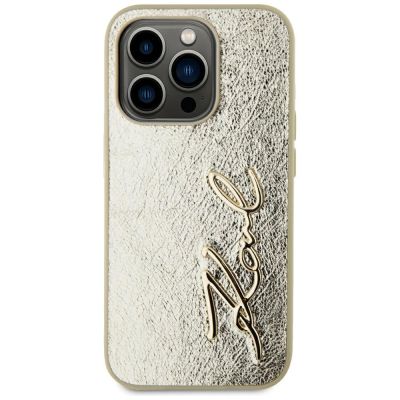 3. Etui Karl Lagerfeld Wrinkled Metal Signature na iPhone 15 Pro - złote