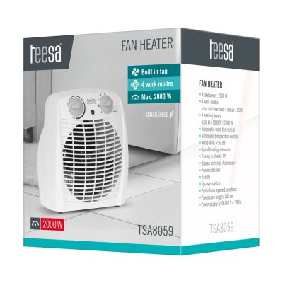 3. TEESA TERMOWENTYLATOR  0,8KW/1,2KW/2KW BIAŁY TSA8059