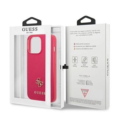 8. Etui Guess Saffiano 4G Small Metal Logo na iPhone 13 Pro / 13 - różowe