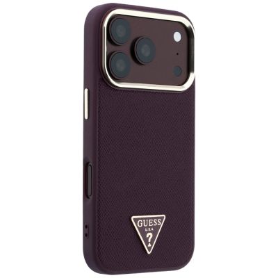 4. Etui Guess Grained Triangle Logo MagSafe na iPhone 18 Pro / 17 Pro - burgundowe