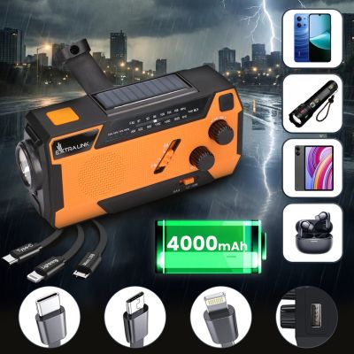 31. Extralink RADIO AWARYJNE SOLARNE Z KORBKA DYNAMO POWERBANK 4000MAH Z LATARKA SOS SR-4000 Przenośny Analogowy Czarny, Pomarańczowy