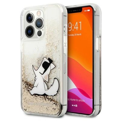 Etui Karl Lagerfeld Liquid Glitter Choupette Fun na iPhone 13 / 13 Pro - przezroczysto-złote