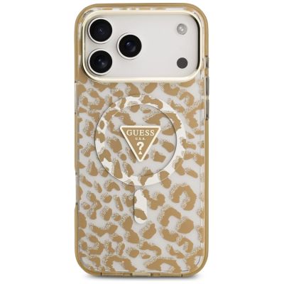 3. Etui Guess Leopard Glitter MagSafe na iPhone 17 Pro - brązowe