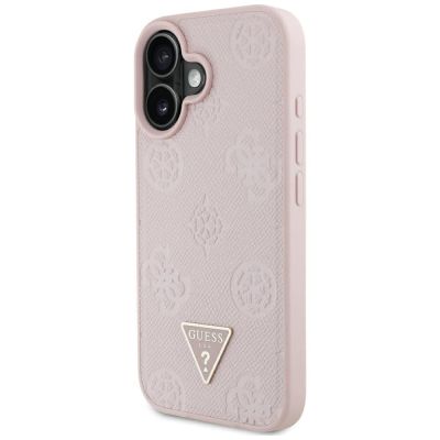 2. Etui Guess Grained Hot Stamp Peony Triangle Logo MagSafe na iPhone 16 - różowe