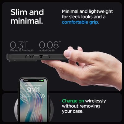 9. Etui Spigen Ultra Hybrid na iPhone 15 Pro - przezroczysto-czarne