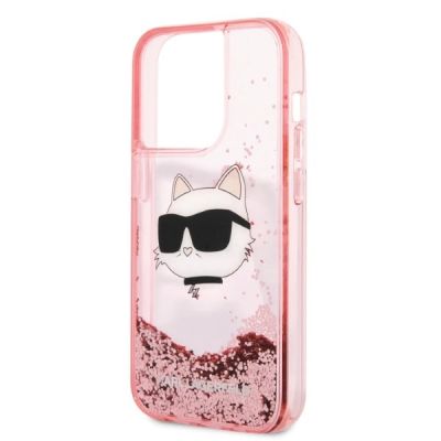 6. Etui Karl Lagerfeld Glitter Choupette Head na iPhone 14 Pro Max - różowe