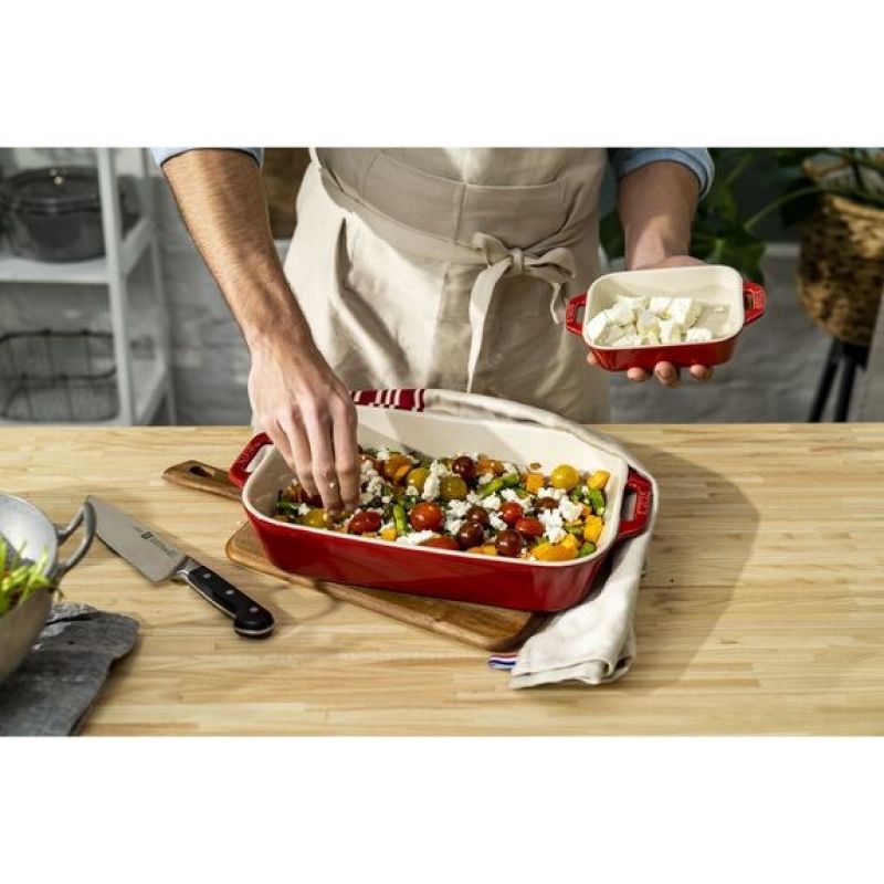 6. Zestaw 3 prostokątnych półmisków ceramicznych STAUB 40508-171-0 - czerwony