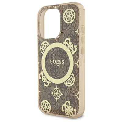 6. Etui Guess IML Peony On 4G Background MagSafe na iPhone 16 Pro - brązowe