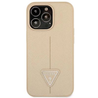 3. Etui Guess Saffiano Triangle Logo na iPhone 14 Pro Max - beżowe