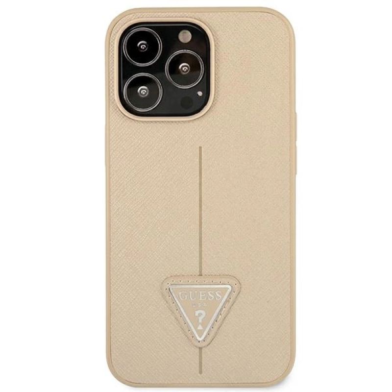 3. Etui Guess Saffiano Triangle Logo na iPhone 14 Pro Max - beżowe