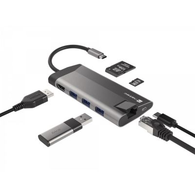 2. NATEC MULTIPORT ADAPTER FOWLER PLUS USB-C-> USB 3.0 3X, HDMI 4K, USB-C PD, RJ45, MICRO SD NMP-1690