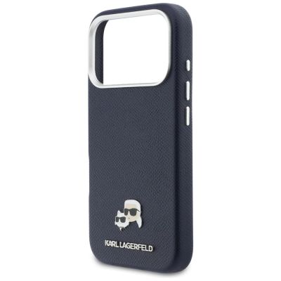 6. Etui Karl Lagerfeld Karl & Choupette Head Pins Saffiano MagSafe na iPhone 17 Pro Max - niebieskie