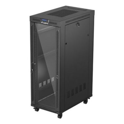 Szafa instalacyjna rack stojąca 19" 32U 600x1000 czarna drzwi przeszklone LCD Lanberg (flat pack)