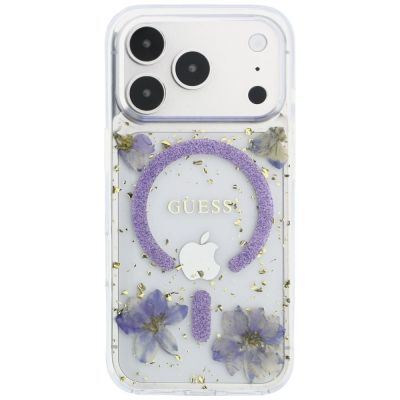 3. Etui Guess Resin Flowers Glitter MagSafe na iPhone 18 Pro / 17 Pro - fioletowe