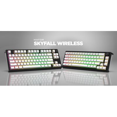 7. HATOR Skyfall Wireless 100 klawiatura Gaming USB + RF Wireless + Bluetooth QWERTY US English Czarny, Biały