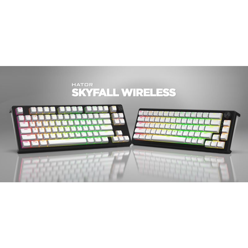 7. HATOR Skyfall Wireless 100 klawiatura Gaming USB + RF Wireless + Bluetooth QWERTY US English Czarny, Biały