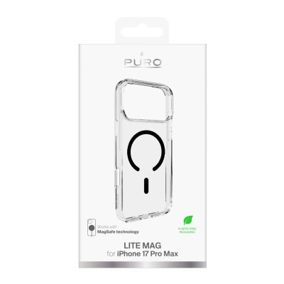 2. Etui Puro Lite Mag TPU+PC kompatybilne z MagSafe na iPhone 17 Pro Max - przezroczyste z czarnym pierścieniem
