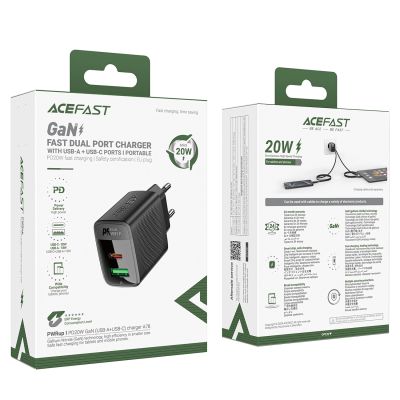5. Ładowarka Acefast A78 sieciowa GaN USB-A / USB-C PD 20W - czarna