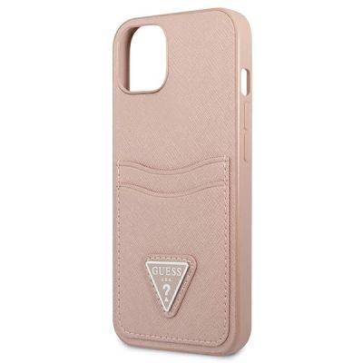6. Etui Guess Saffiano Triangle Logo Cardslot na iPhone 13 - różowe