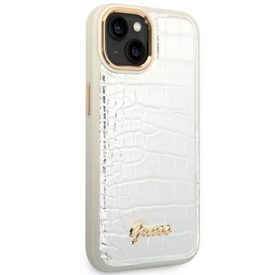4. Etui Guess Croco Collection na iPhone 14 Plus - srebrne