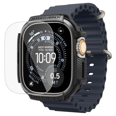 3. Etui Spigen Rugged Armor + Szkło hartowane 9H na Apple Watch Ultra 49 mm - czarne matowe