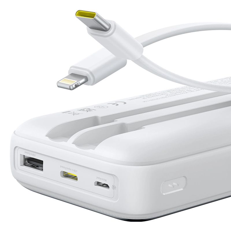 5. Powerbank Baseus Lipow 20000mAh 22,5W z dwoma wbudowanymi kablami z dodatkowym kablem Baseus Simple USB-A - USB-C 3A 20cm - biały