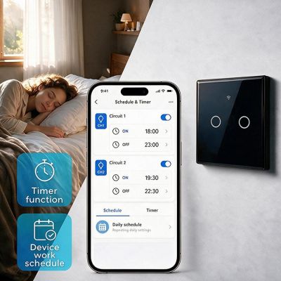 9. QOLTEC WŁĄCZNIK/WYŁĄCZNIK ŚWIATŁA | DOTYKOWY 2-KANAŁOWY | WI-FI | TIMER | TUYA | CZARNY